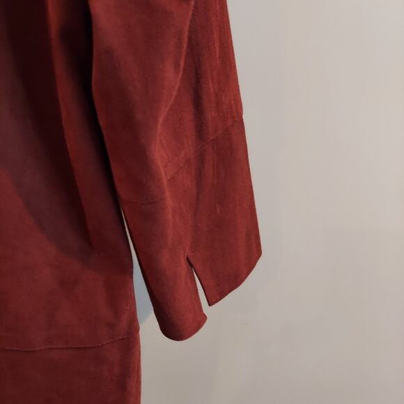 Chicos Size 1 Medium Brown Faux Suede Duster Cardigan Jacket Minimalist - Picture 7 of 9